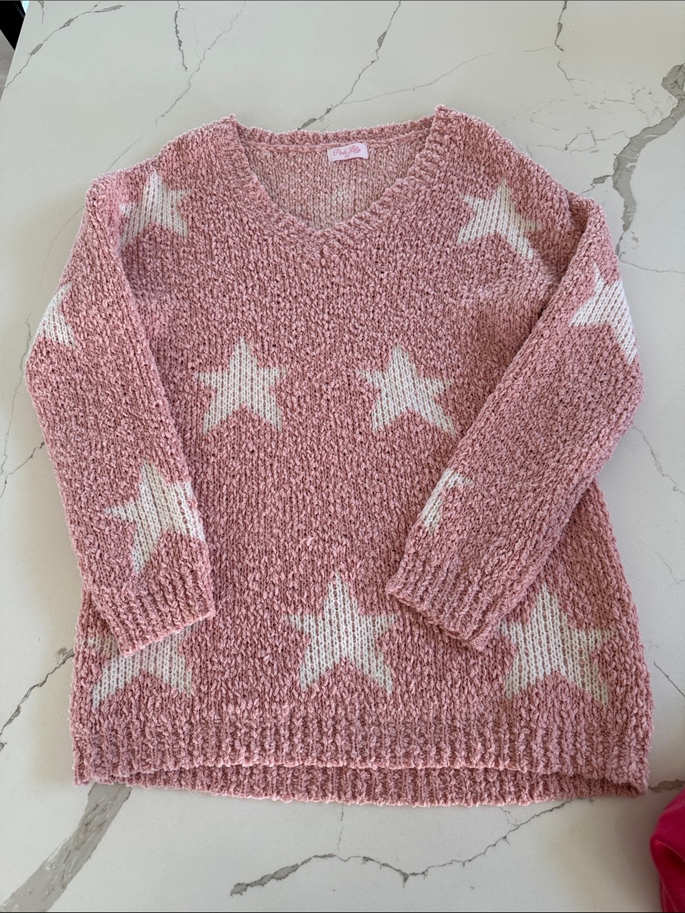 Pink lily pink and white star sweater super soft size small
